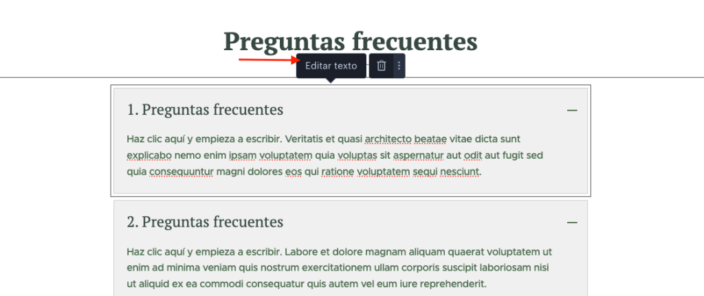 modificar texto faq