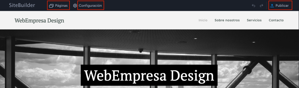 Opciones principales de WeBuilder