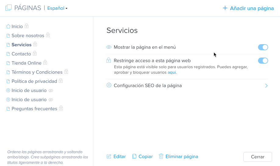 Quitar la restriccion de acceso a una página