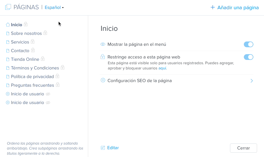 Editar inicio de sesión