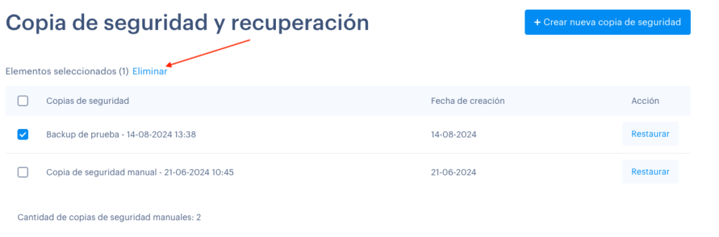 Borrar backup