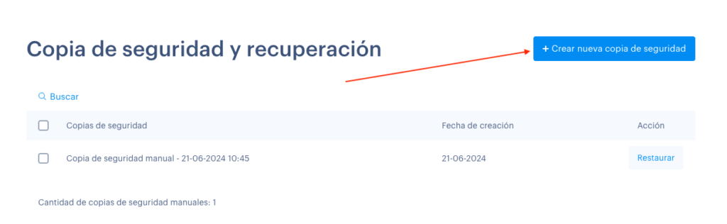 Crear backup