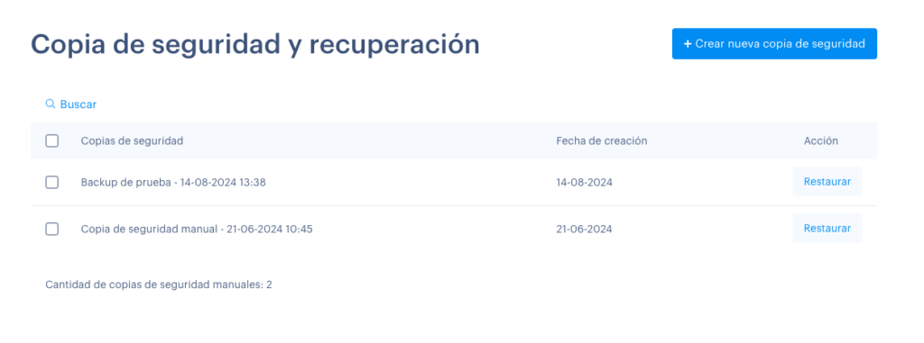 Lista de backups