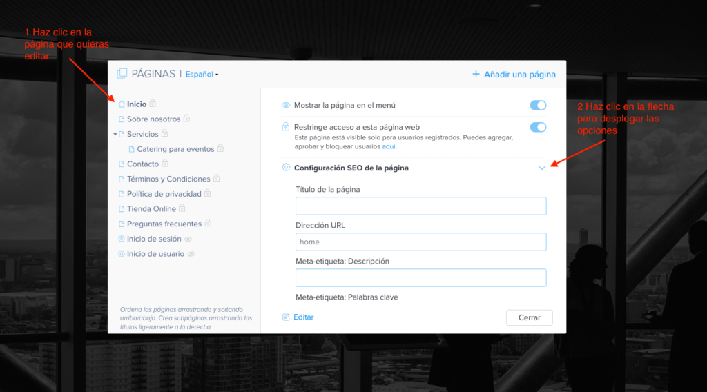 Configuración Seo de la página