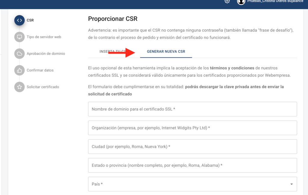 Generar CSR