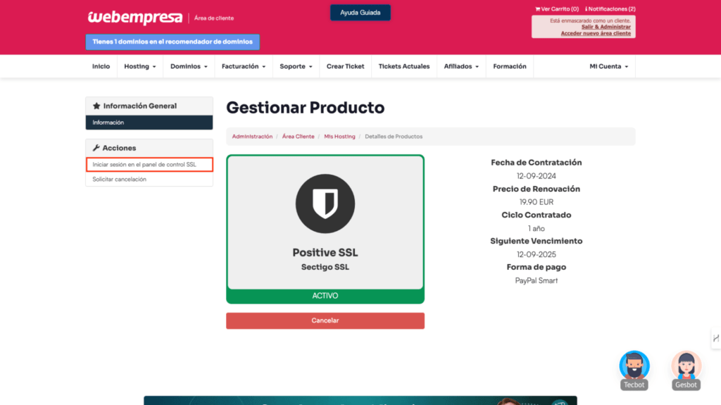 Gestionar producto