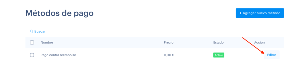 editar metodo de pago