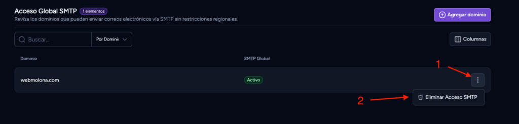eliminar acceso smtp