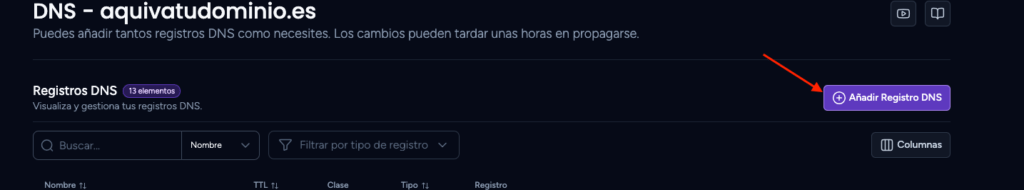 añadir registro DNS