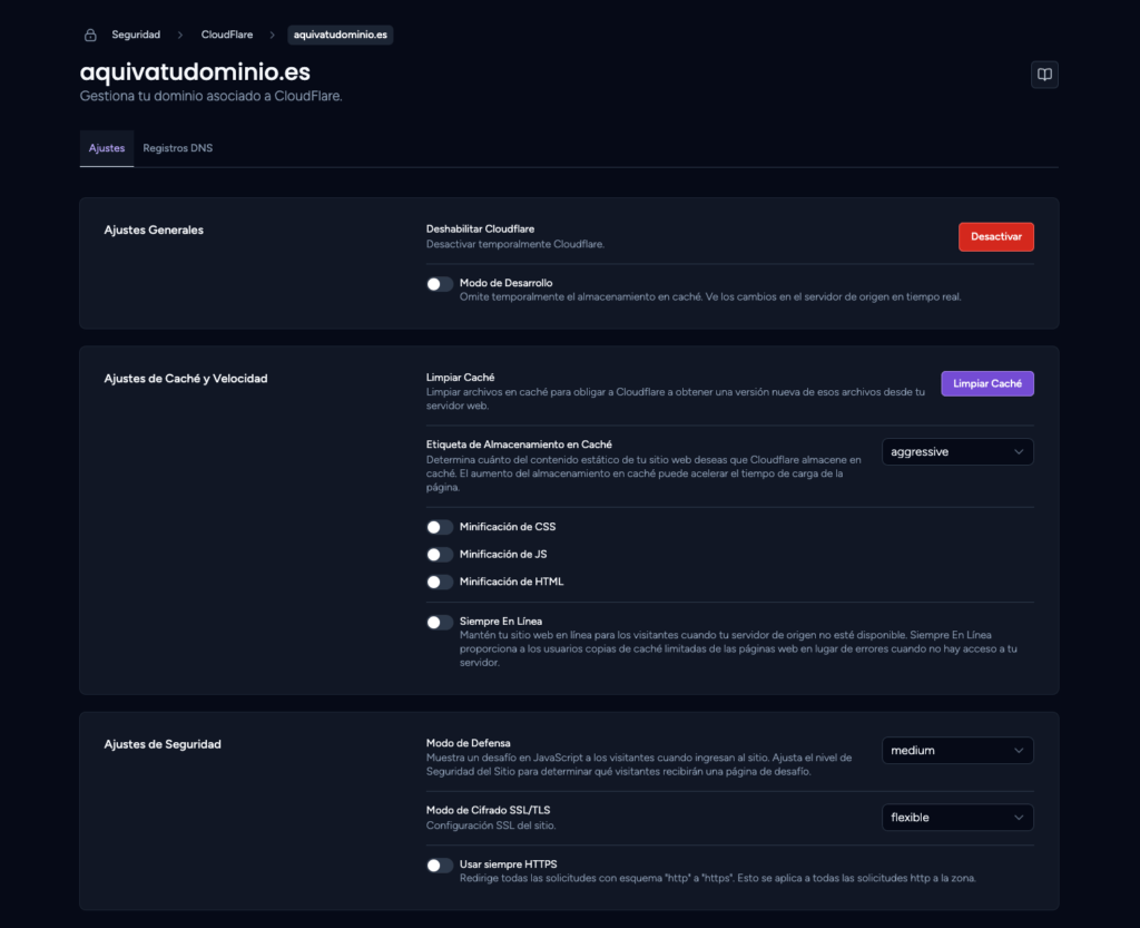 panel configuraciones