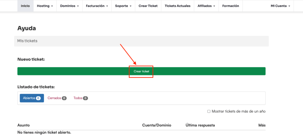 pulsar botón crear ticket