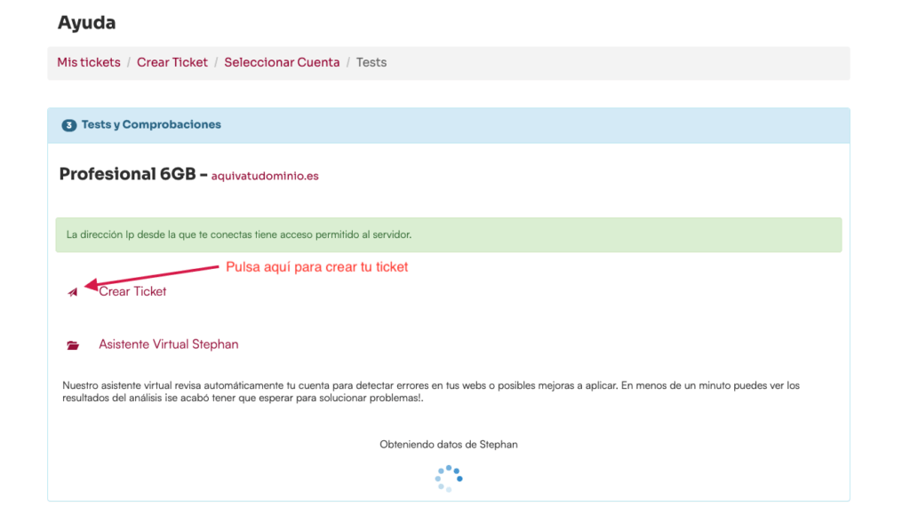 opcion crear ticket