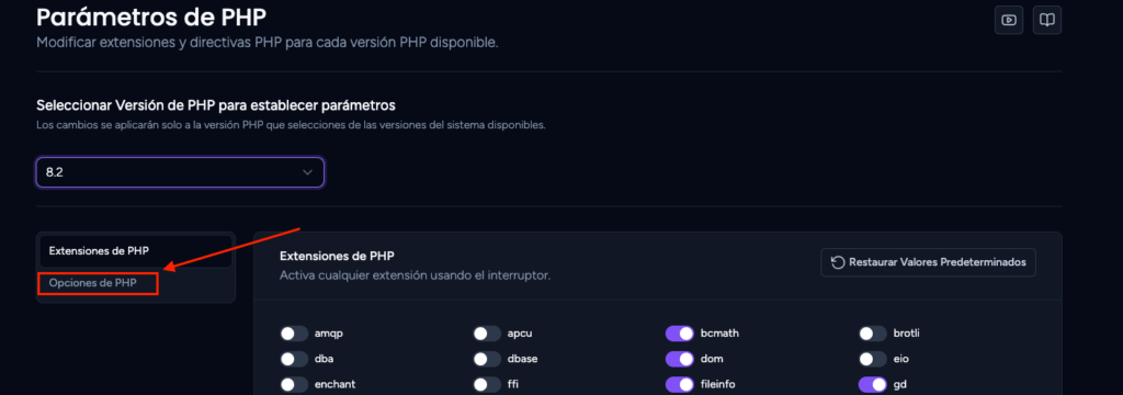 opciones de php opciones de php