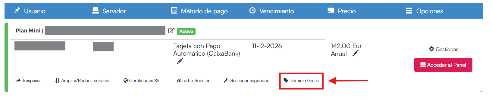 Dominio gratis desde el área de cliente