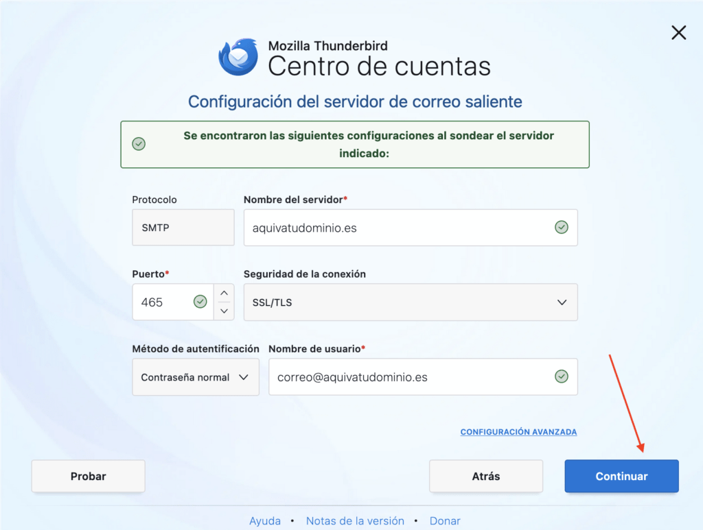 configuracion correcta