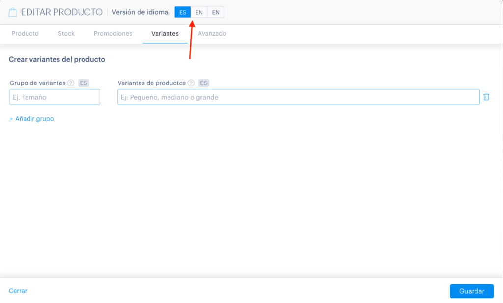 editar el producto por idioma