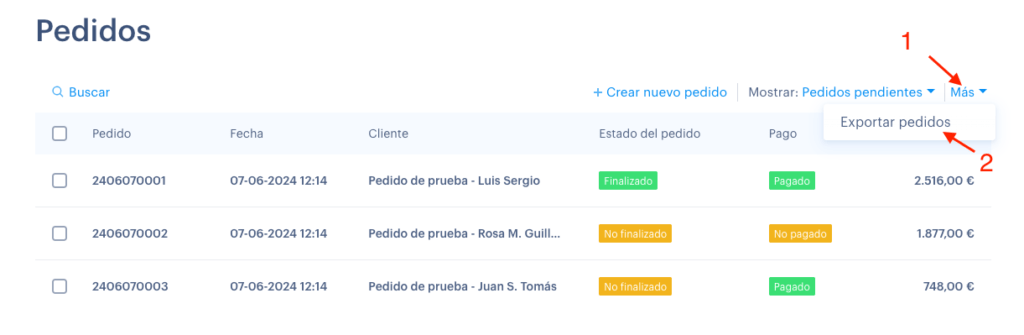 exportar pedidos