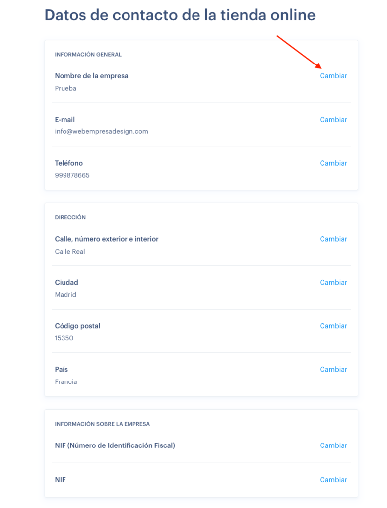 Modificar datos de contacto