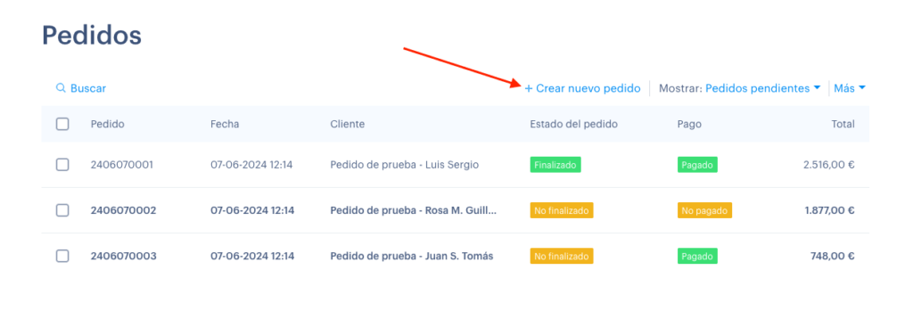 crear pedido
