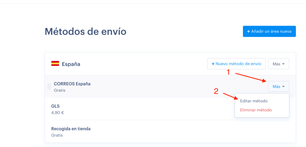 Editar método de envío