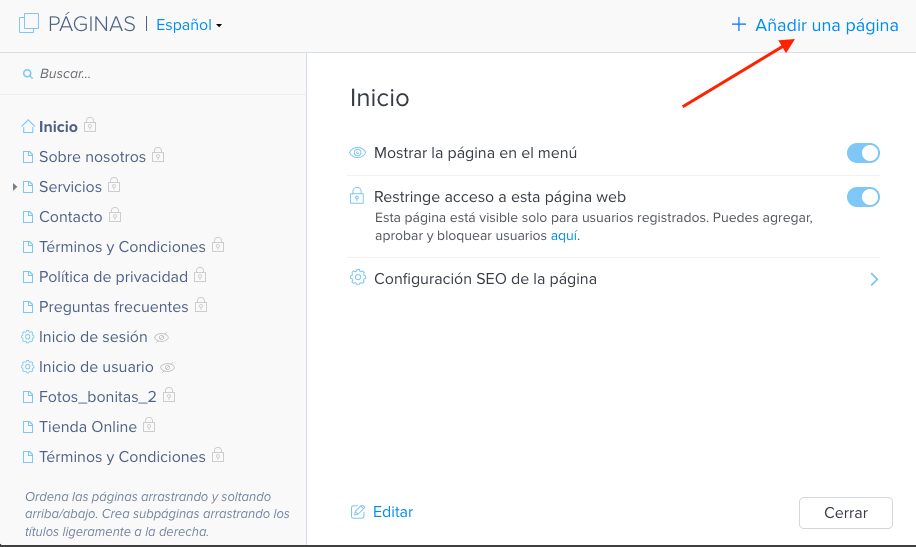 Añadir página nueva