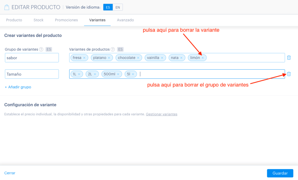 borrar variante