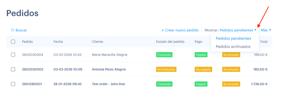 Pedidos pendientes