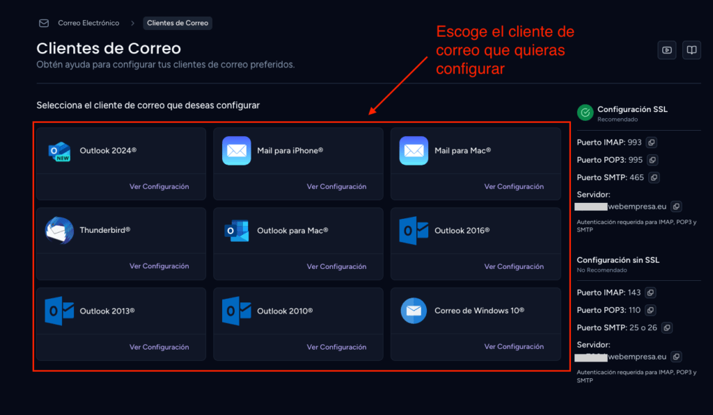 escoger cliente de correo