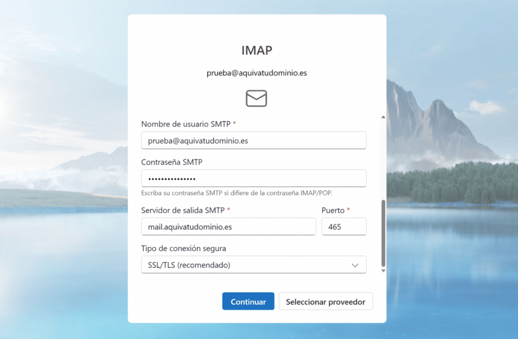 Paso tres configuración SMTP