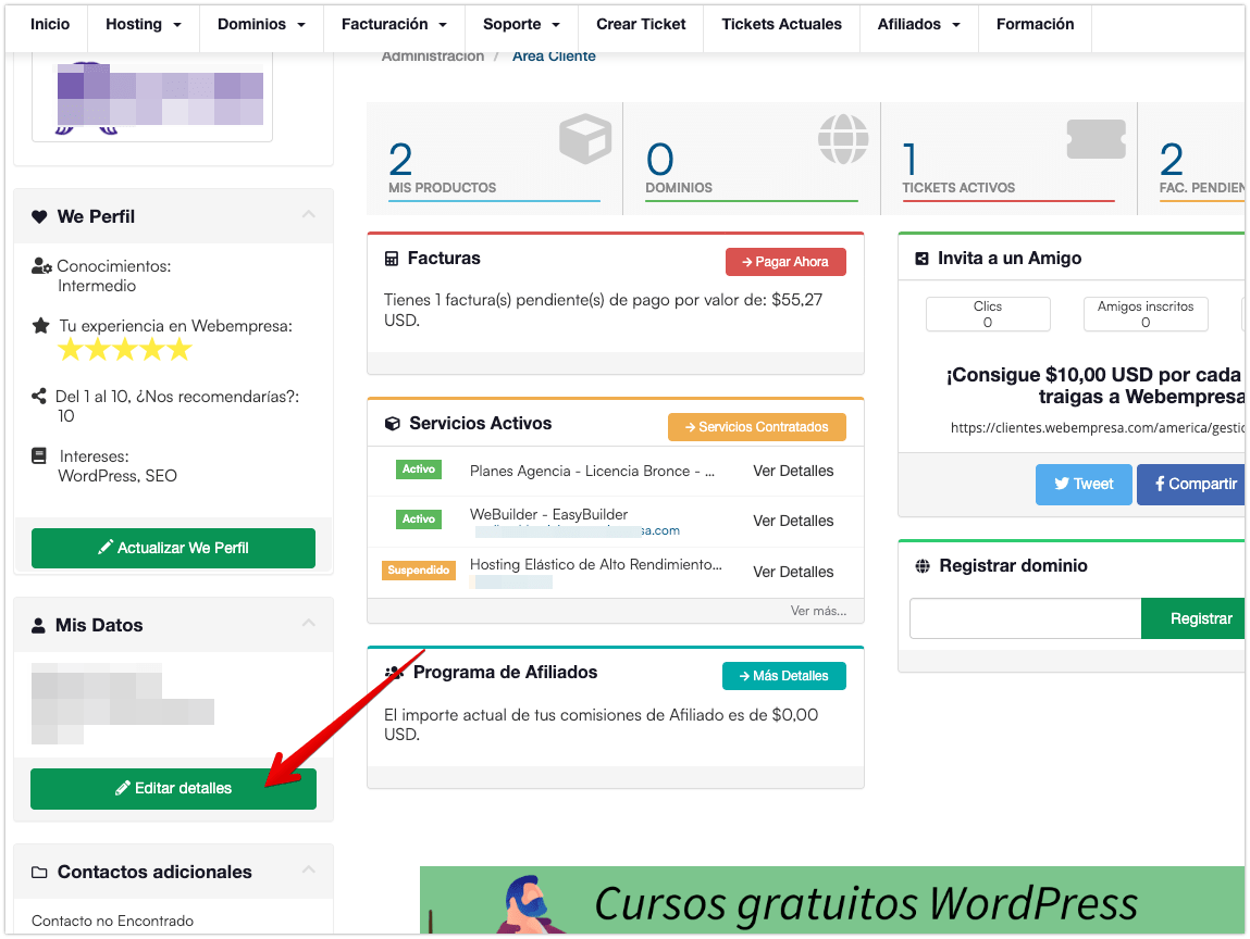 Editar Detalles de tu ficha de cliente