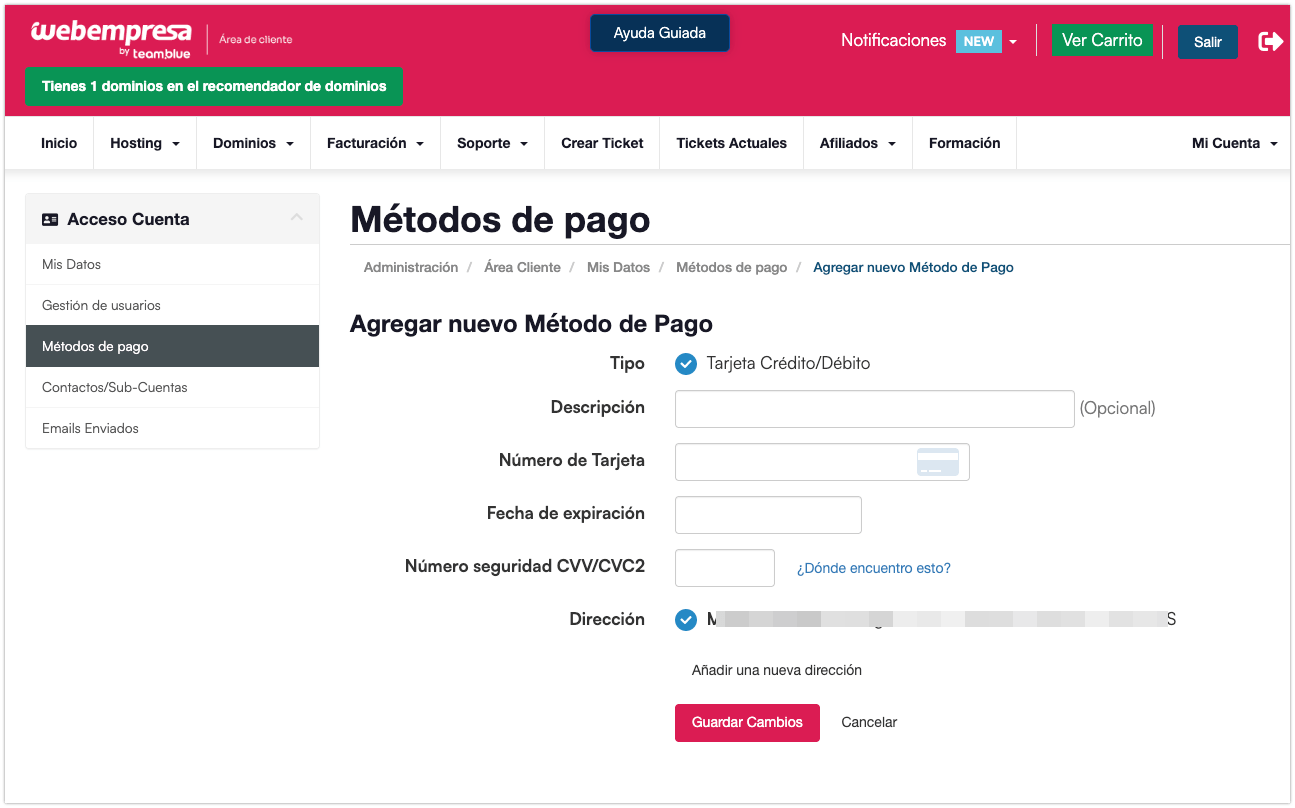 Métodos de pago